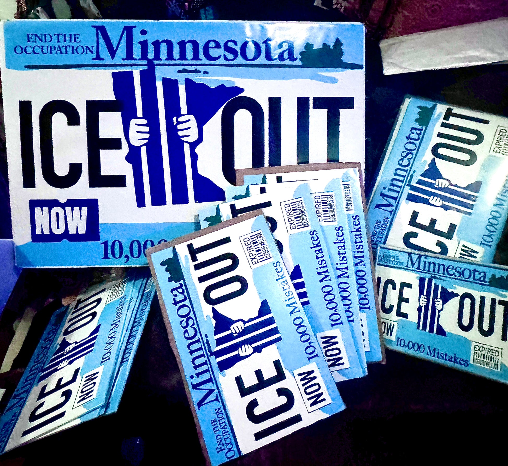 Stack of Expired Tabs ICE OUT MN protest posters Minneapolis independent print